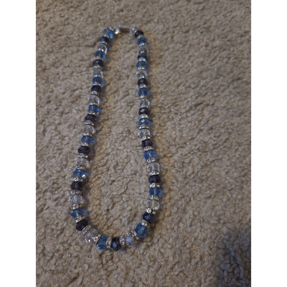 Colorful Magnetic Necklace Blue Purple Clear Silver